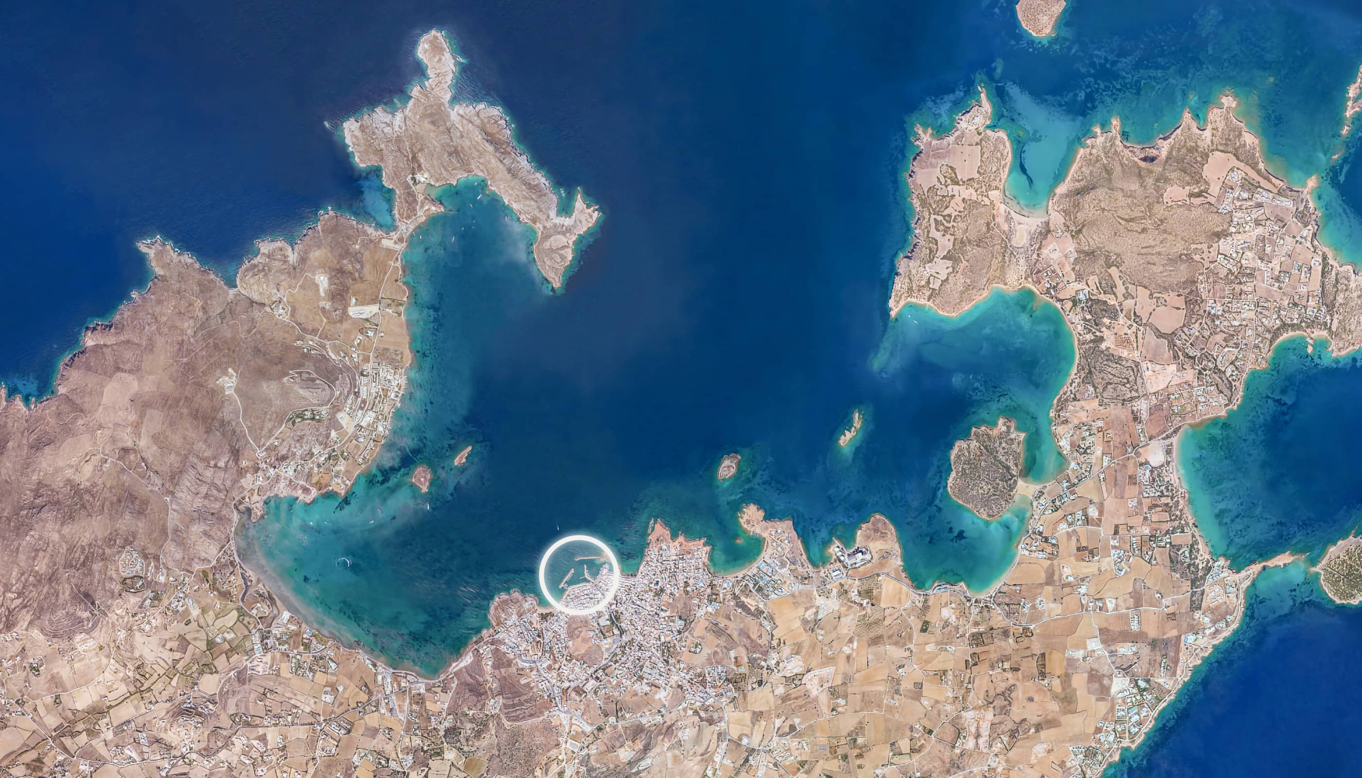 Aerial view of Naoussa and the surrounding bay